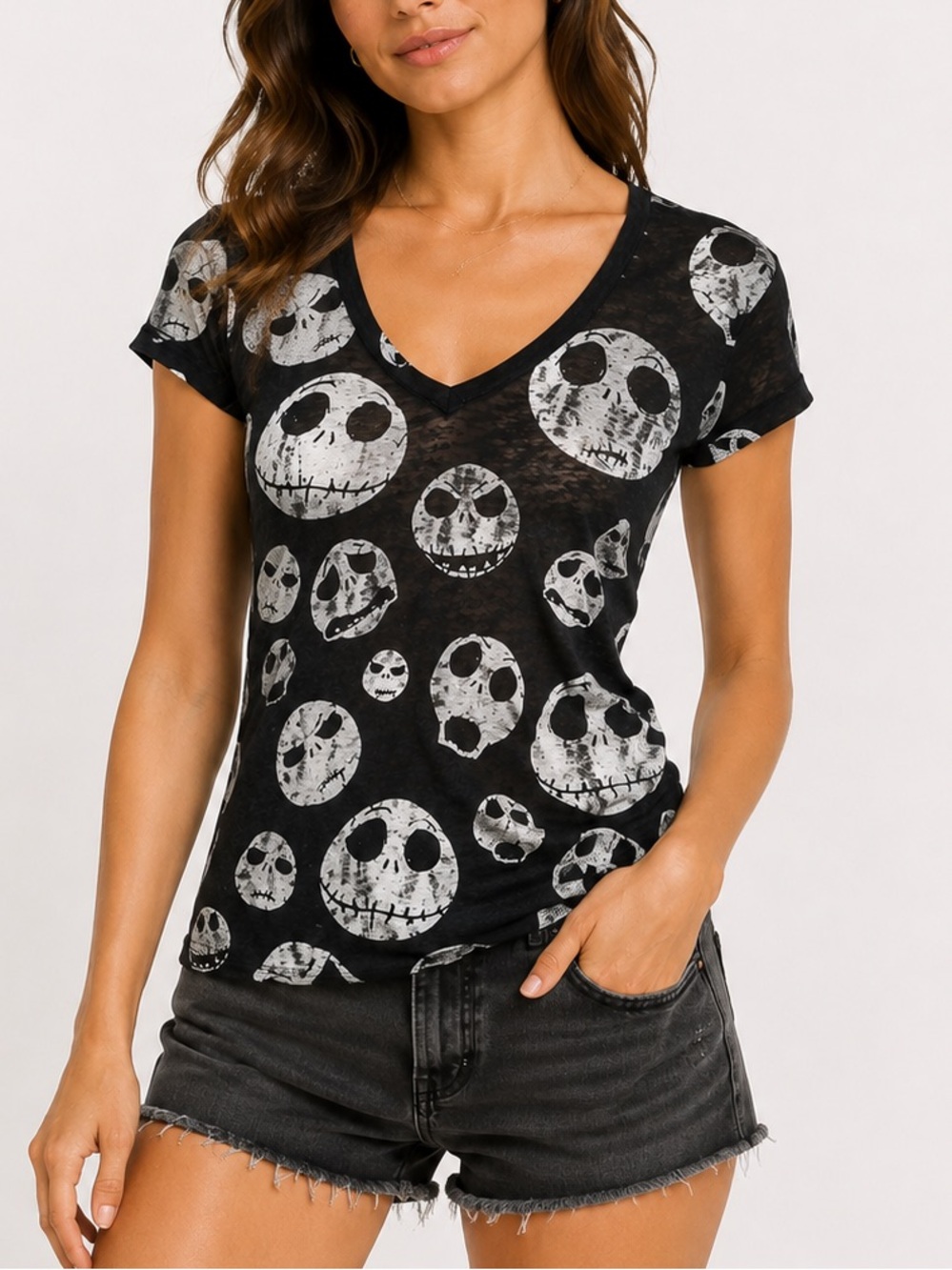 Heathered short sleeve Jack Skellington V Neck